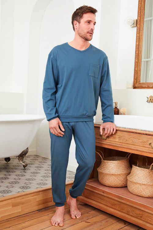 Chemises de nuit Hom pour homme en coloris Bleu Homme Vêtements Vêtements de nuit Pyjamas et vêtements dintérieur Pyjama court coton Morgiou Pyjamas 
